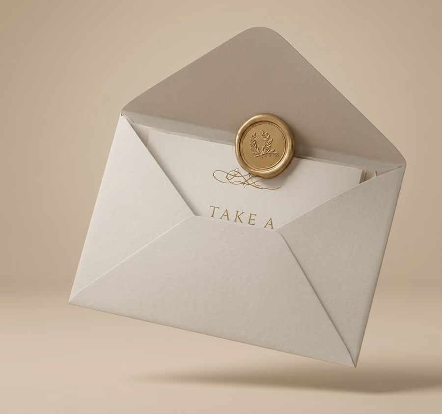 Sobre abierto con sello de cera dorado