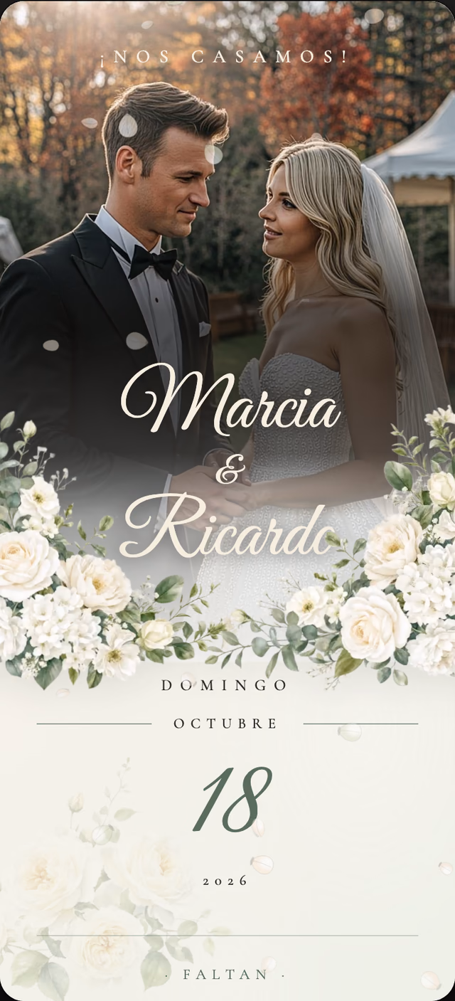La invitación de boda Botánica abierta en un celular