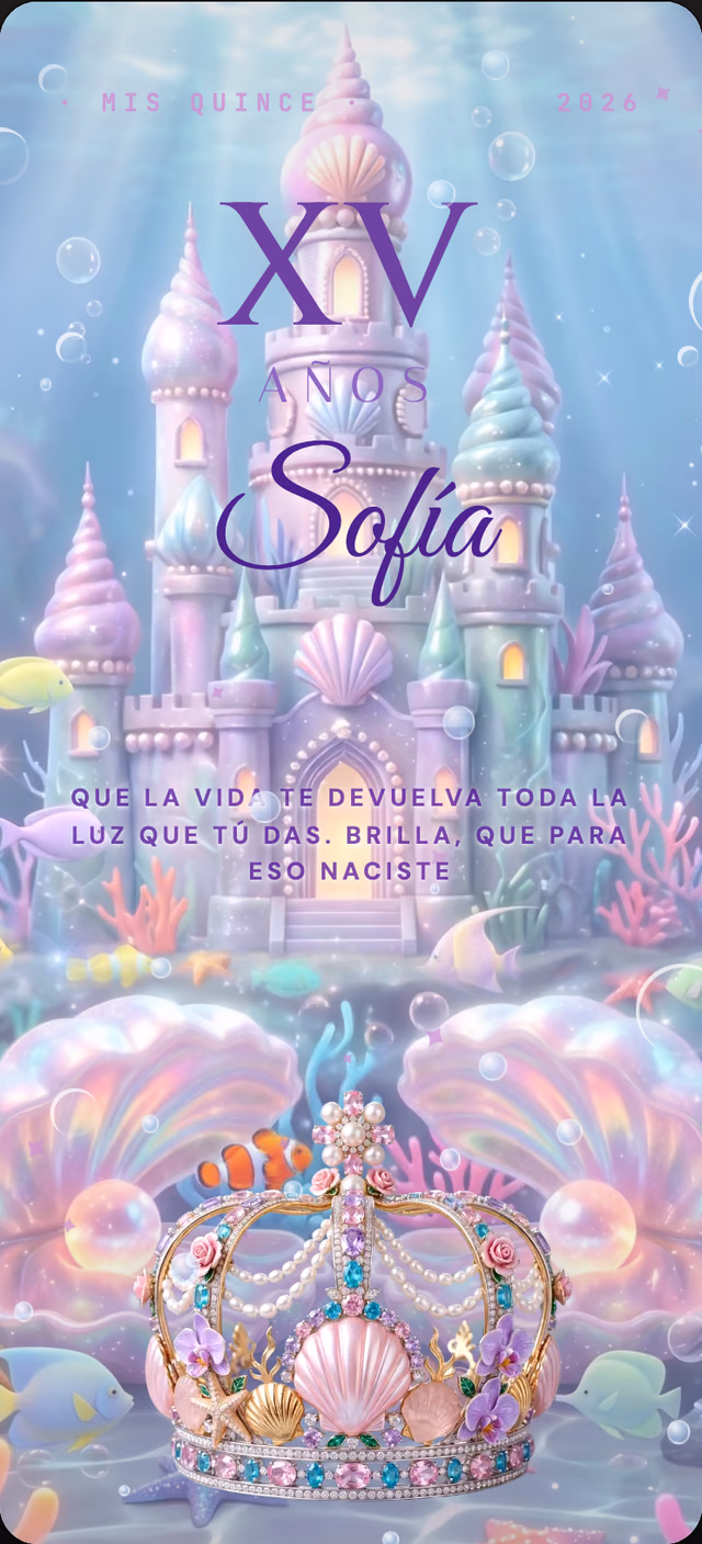 La invitación de XV años Bajo el Mar abierta en un celular